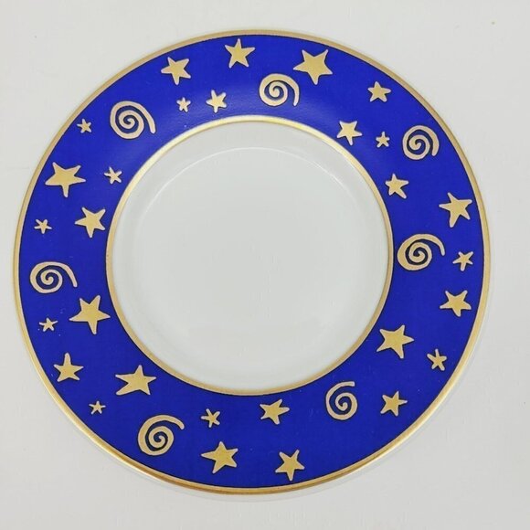 2 Pottery Barn Japan Demitasse Espresso Cups Saucers Blue Gold Stars Swirls HTF - Picture 11 of 12